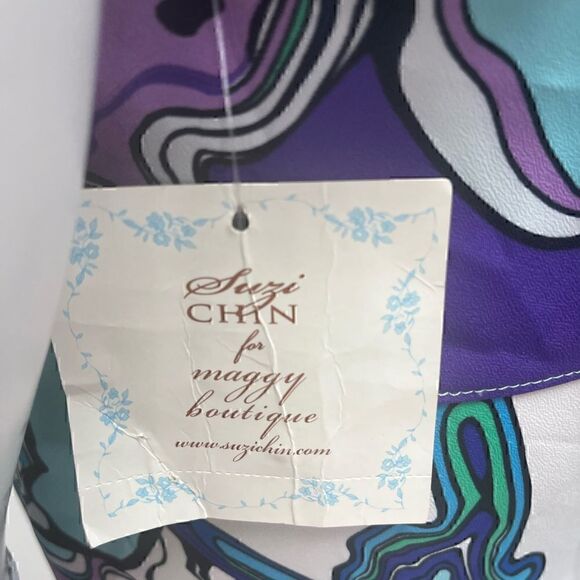 Suzi Chin One Shoulder Retro 70’s Print Tiered Dress - Picture 6 of 7